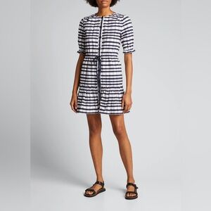 SALONI Billie Checked Button Ruffle Cotton Mini Dress Size 2